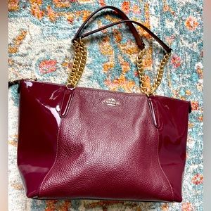 Plum Coach Leather and Patent Tote Bag
